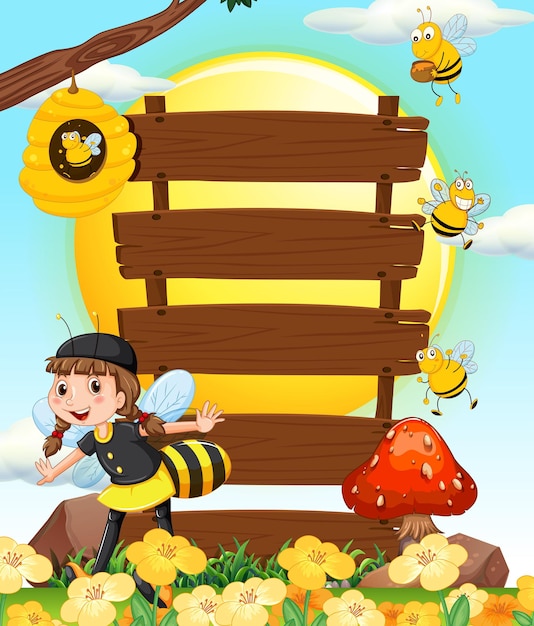 Vetor grátis sigs e abelhas de madeira