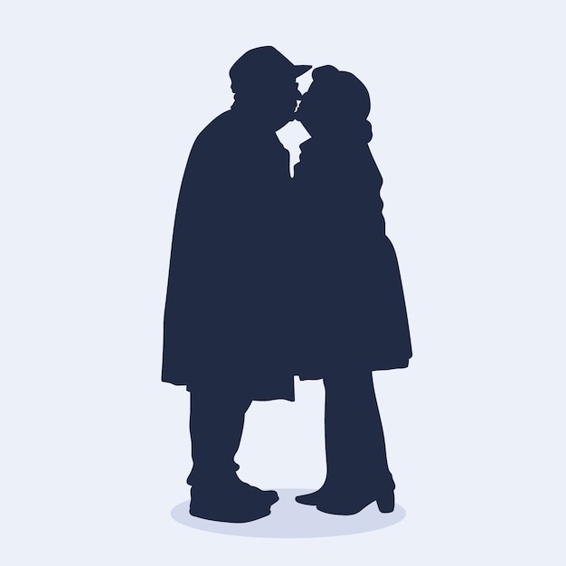 Vetor grátis silhueta de beijo de casal de design plano