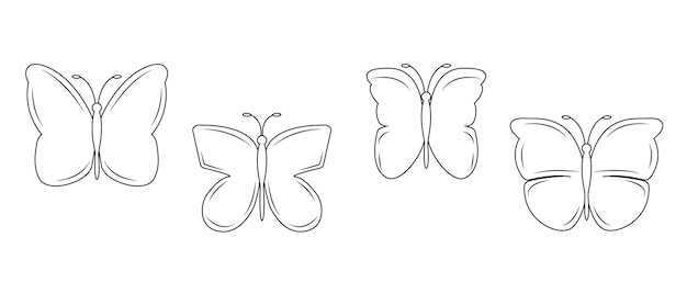 Silhueta de borboletas em um estilo simples. curso editável. para fundos, cartões e composições de férias. ilustração vetorial isolada no fundo branco.