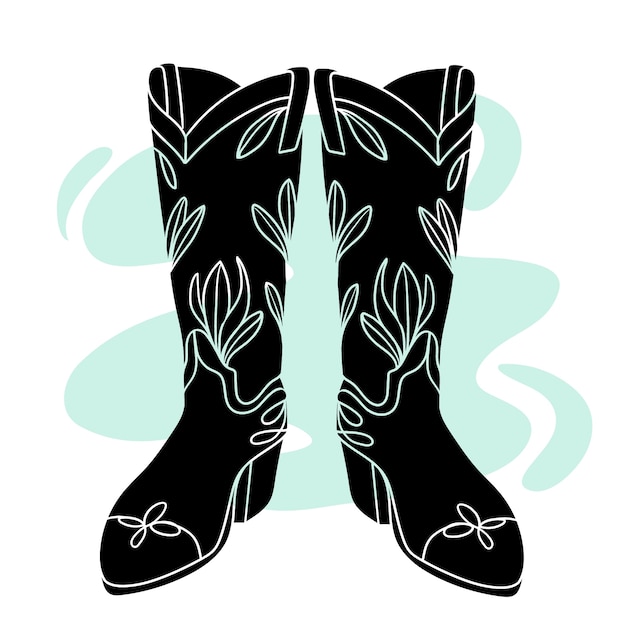 Silhueta de botas de cowboy desenhadas à mão