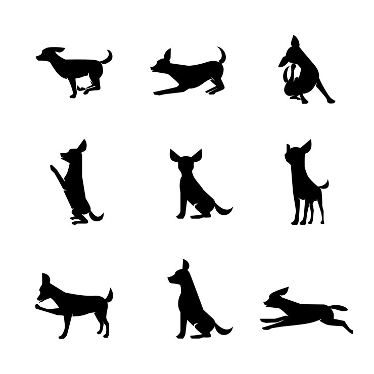 Vetor grátis silhueta de chihuahua desenhada de mão
