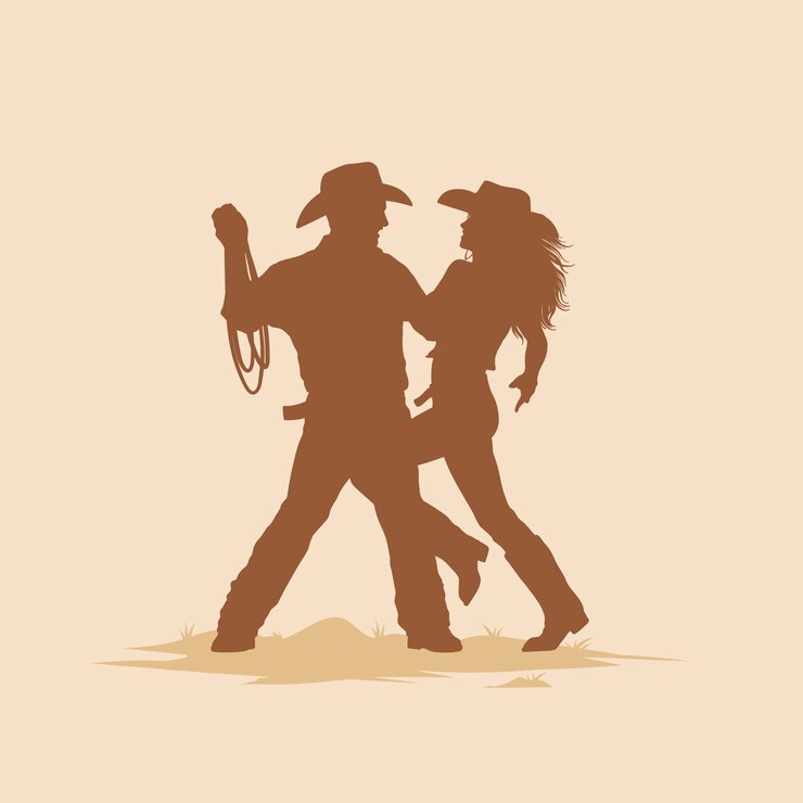 Vetor grátis silhueta de cowboy dançante desenhada à mão