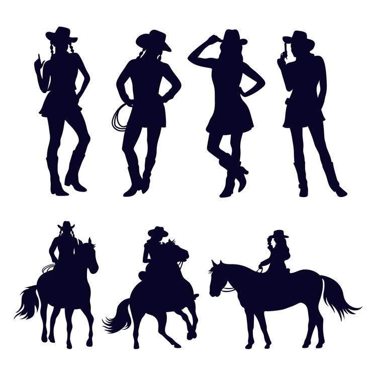 Vetor grátis silhueta de cowgirl desenhada à mão