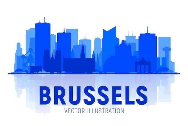 Vetor grátis silhueta de horizonte de bruxelas bélgica com panorama em fundo branco ilustração vetorial conceito de viagens e turismo de negócios com edifícios modernos imagem para site de banner de apresentação