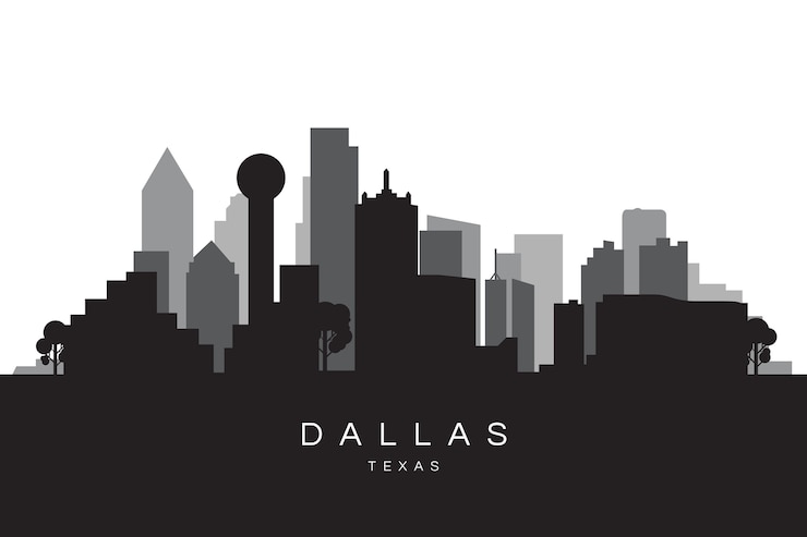 Vetor grátis silhueta de horizonte de dallas de design plano