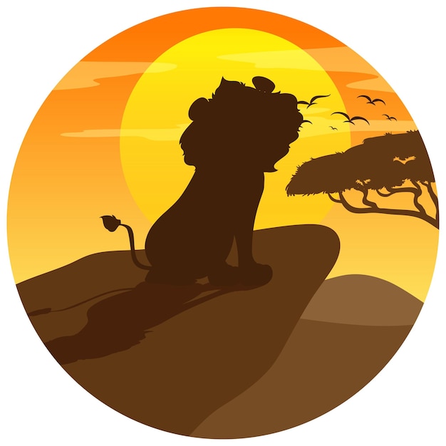 Vetor grátis silhueta de leão na floresta de savana