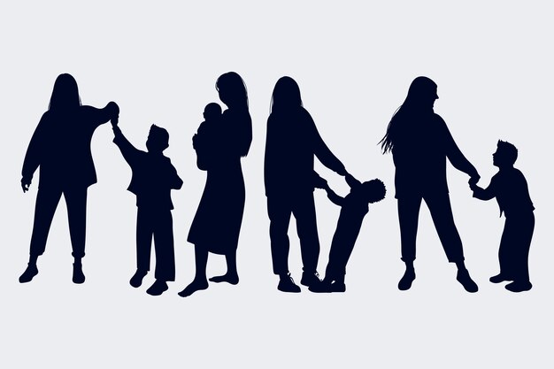 Silhueta de mãe e filho de design plano
