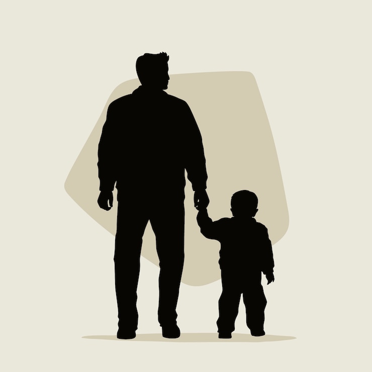 Vetor grátis silhueta de pai e filho de design plano