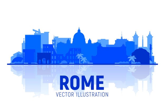 Silhueta do horizonte de Roma Itália com panorama em fundo branco Ilustração vetorial Conceito de viagens e turismo de negócios com edifícios modernos Imagem para site de banner de apresentação