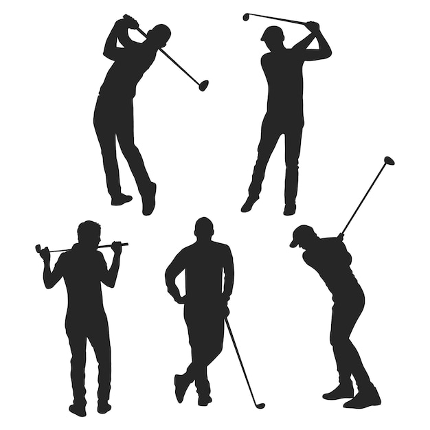 Silhuetas de jogador de golfe desenhadas à mão