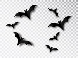 Vetor grátis silhuetas de morcegos solated em fundo transparente. elemento de design tradicional de halloween. conjunto de morcego vampiro de vetor isolado.