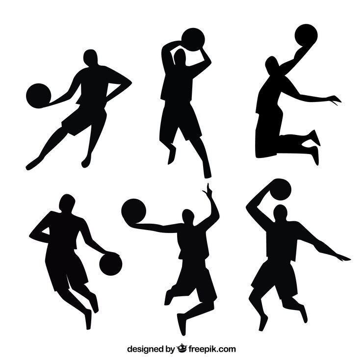 Vetor grátis silhuetas dos jogadores de basquetebol