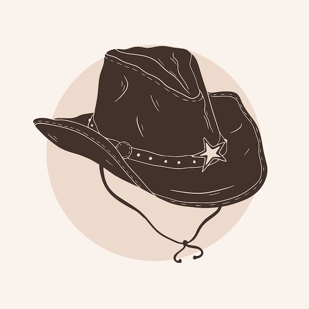 Silueta de chapéu de cowboy desenhada à mão