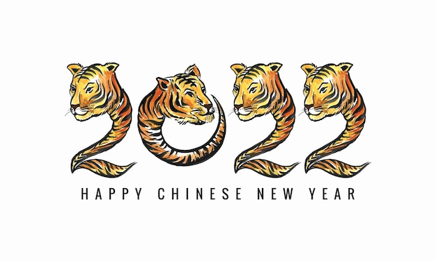 Símbolo chinês do ano novo 2022 decorado com um desenho de cartão com a cara de um tigre