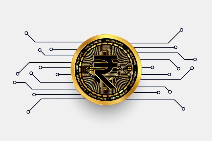 Vetor grátis símbolo de moeda digital da rupia indiana inr em moeda de ouro