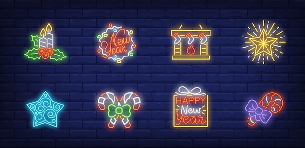 Símbolos da véspera de natal em estilo neon