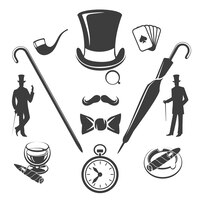 Vetor grátis símbolos de cavalheiros vintage. hipster à moda antiga, óculos e chapéu, ilustração vetorial