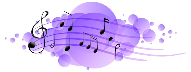 Vetor grátis símbolos de melodia musical em mancha roxa