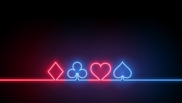 Símbolos de néon de fundo de cartas de jogar cassino