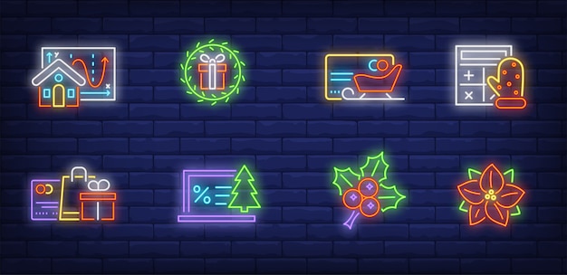 Símbolos de venda de natal em estilo neon
