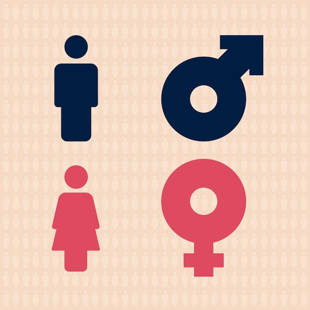 Símbolos femininos masculinos de design plano