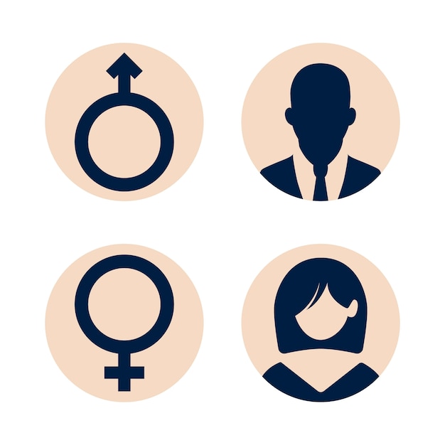Símbolos femininos masculinos de design plano
