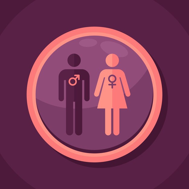 Símbolos femininos masculinos de design plano