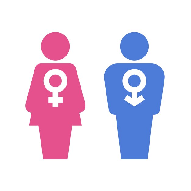 Símbolos femininos masculinos de design plano