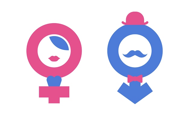 Símbolos femininos masculinos de design plano