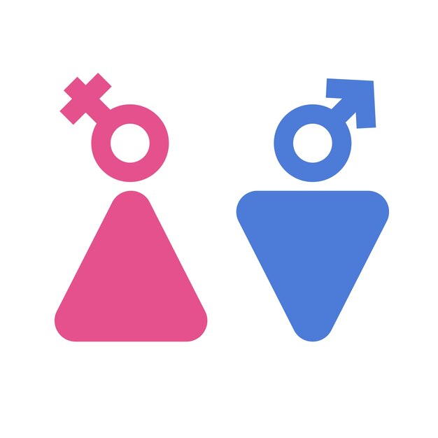 Símbolos femininos masculinos de design plano