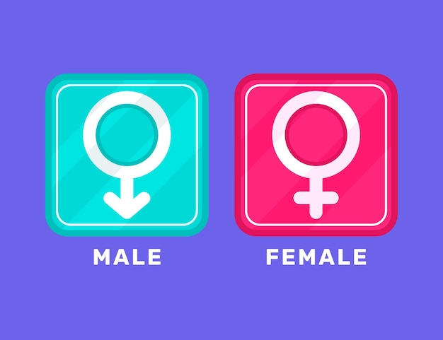 Símbolos femininos masculinos de design plano
