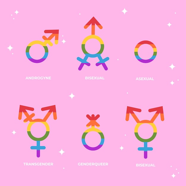 Símbolos lgbt planos desenhados à mão no mês do orgulho