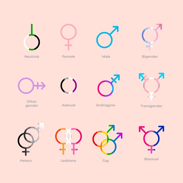 Símbolos lgbt planos desenhados à mão