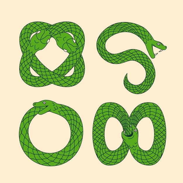 Símbolos ouroboros desenhados à mão