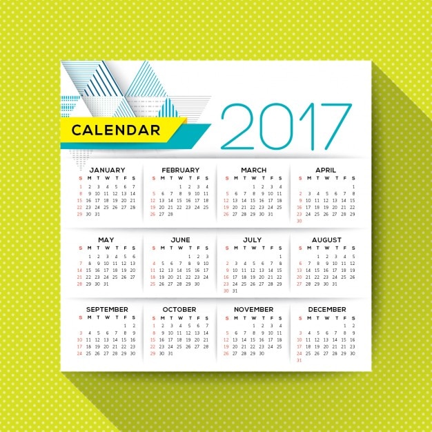 Vetor grátis simples 2017 modelo de calendário vector semana começa a partir de planta quadrada domingo