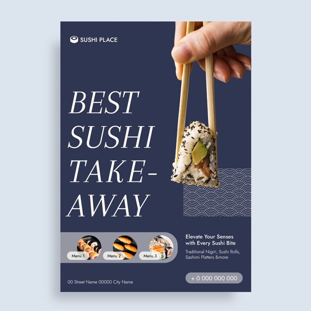 Simples e elegante melhor sushi para levar modelo de panfleto