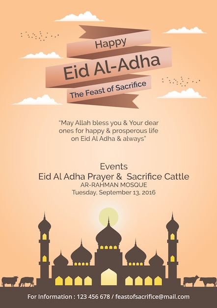 Simples folheto de eid al-adha com mesquita