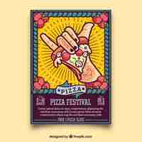 Vetor grátis sinal de mão com um pedaço de pizza para festival