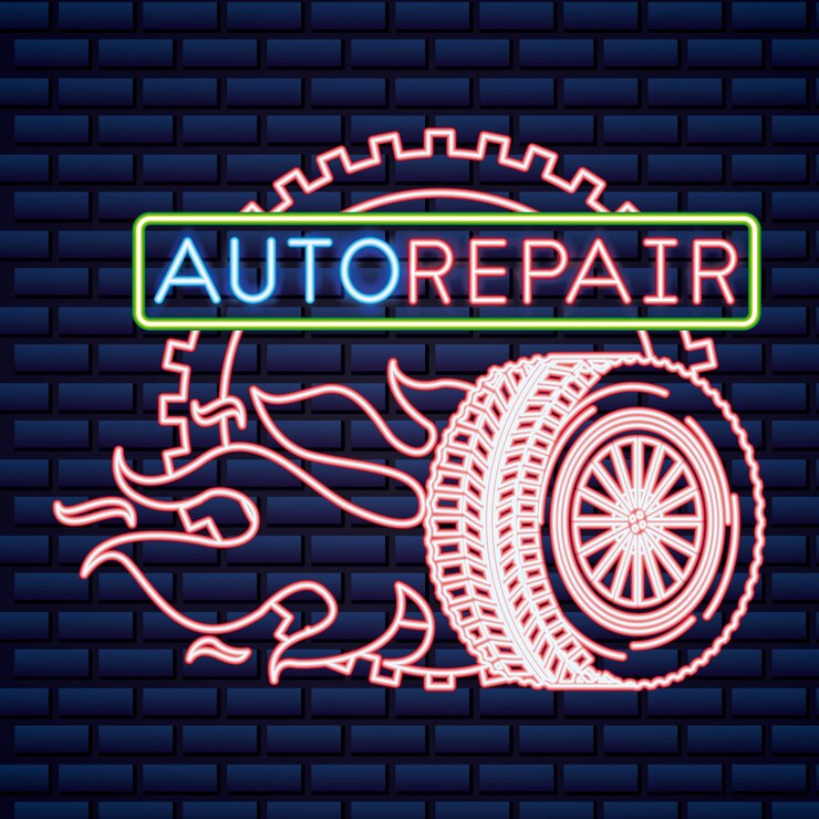 Vetor grátis sinal de néon da indústria automotiva