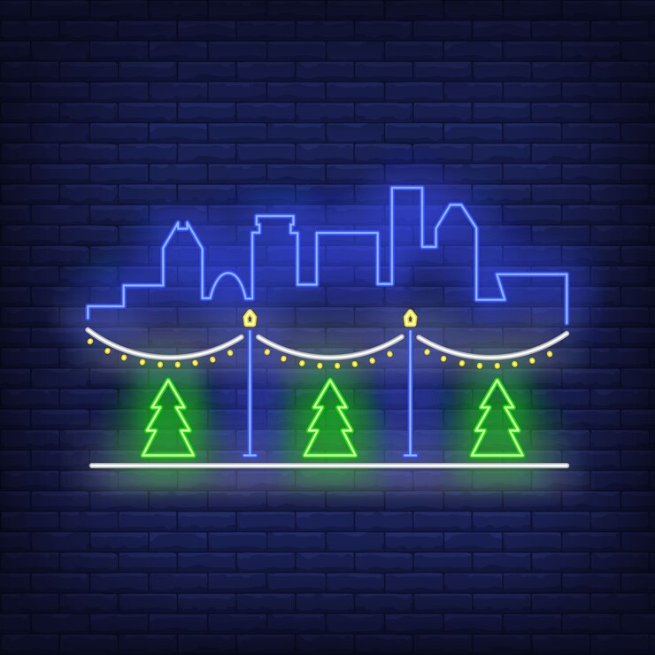 Vetor grátis sinal de néon de decoração de natal de rua