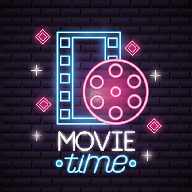 Sinal de néon de tempo de filme