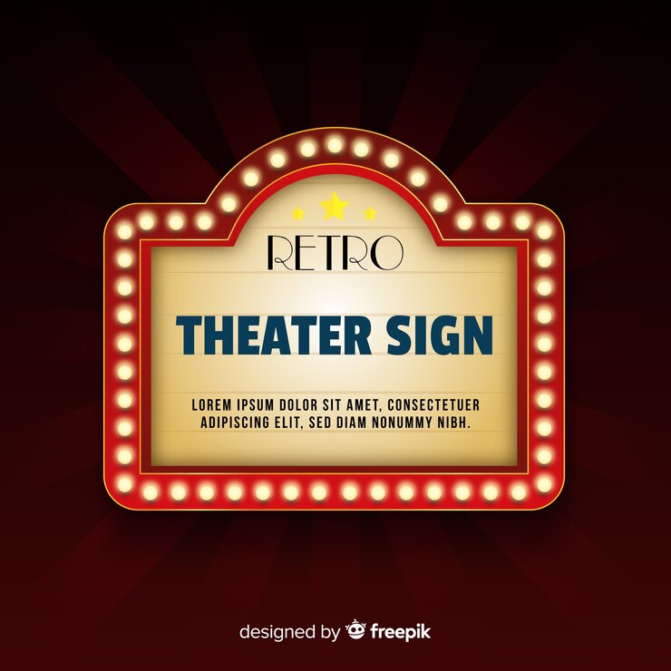 Vetor grátis sinal de teatro clássico com luzes de néon