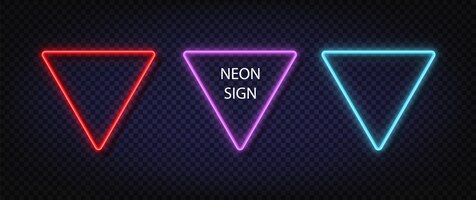Vetor grátis sinal de triângulo de néon. vetor de cor brilhante conjunto quadrado de néon realista. banners de quadro de lâmpadas led ou halógenas brilhantes.