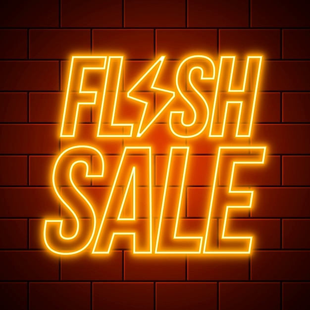 Vetor grátis sinal de venda de flash de néon dourado