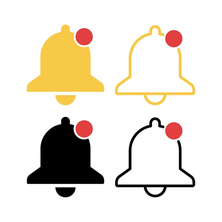 Vetor grátis sino de notificação amarelo e preto estilos múltiplos