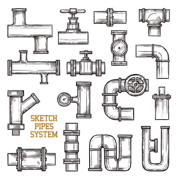 Vetor grátis sistema de tubos de esboço