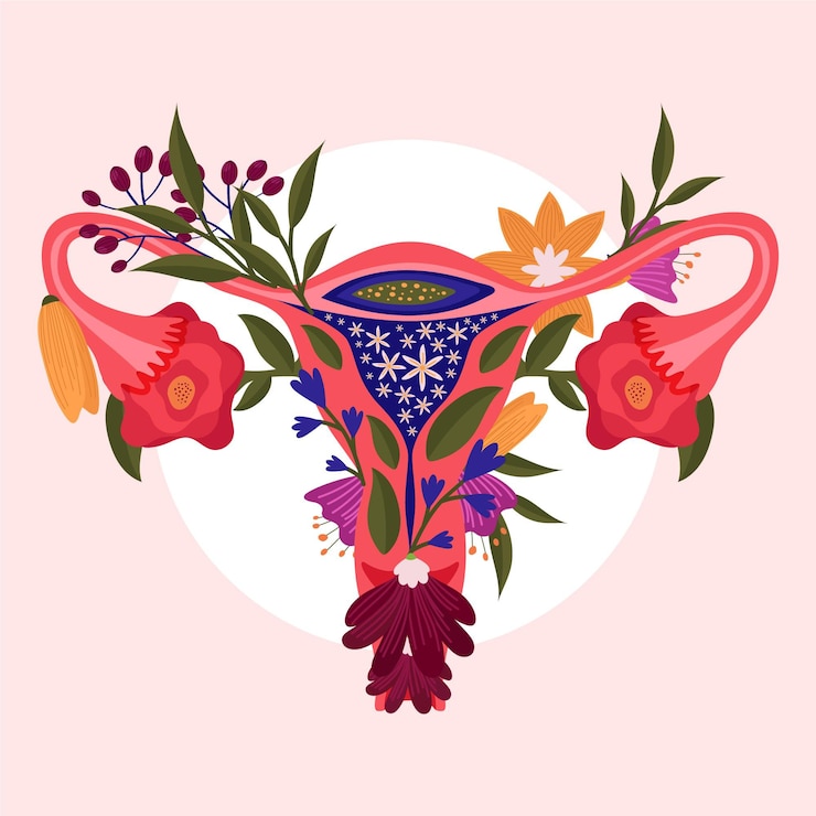 Vetor grátis sistema reprodutivo feminino com flores