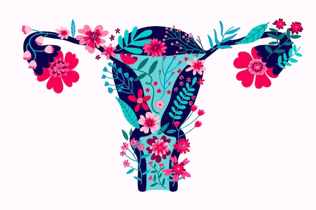 Sistema reprodutivo feminino com flores