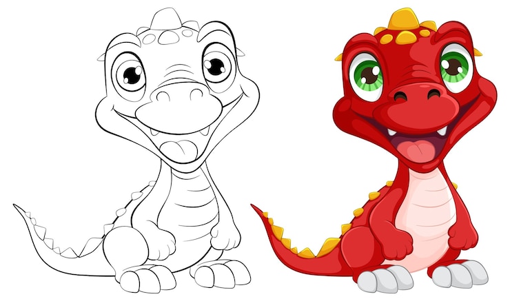 Vetor grátis sketch e cor do cute dragon duo