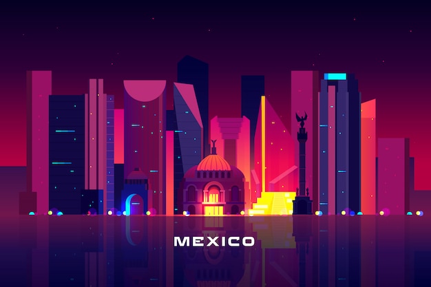 Skyline da cidade do México, iluminação de néon.